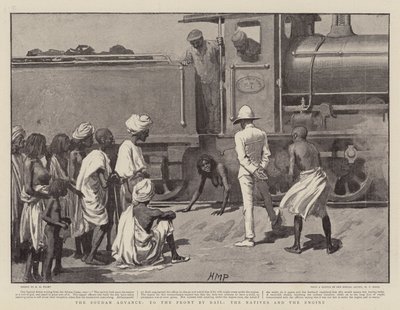 O avanço do Sudão, para a frente de trem, os nativos e o motor de Henry Marriott Paget